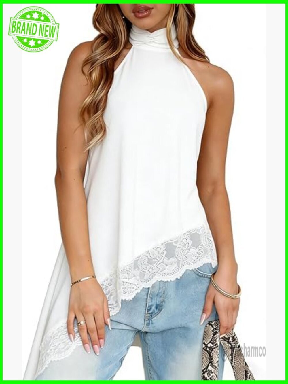 Women's Halter Neck Satin Lace Asymmetrical Tank Top Y2K Going Out